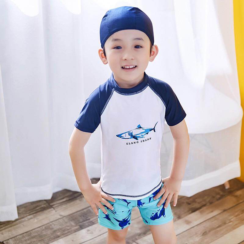 KATATA ของเล่นเด็กผู้ชายเด็กหญิงการ์ตูน SHARK Top + กางเกงขาสั้น + หมวกชุดว่ายน้ำชุดว่ายน้ำ KATATA ของเล่นเด็กผู้ชายเด็กหญิงการ์ตูน SHARK Top + กางเกงขาสั้น + หมวกชุดว่ายน้ำชุดว่ายน้ำ
