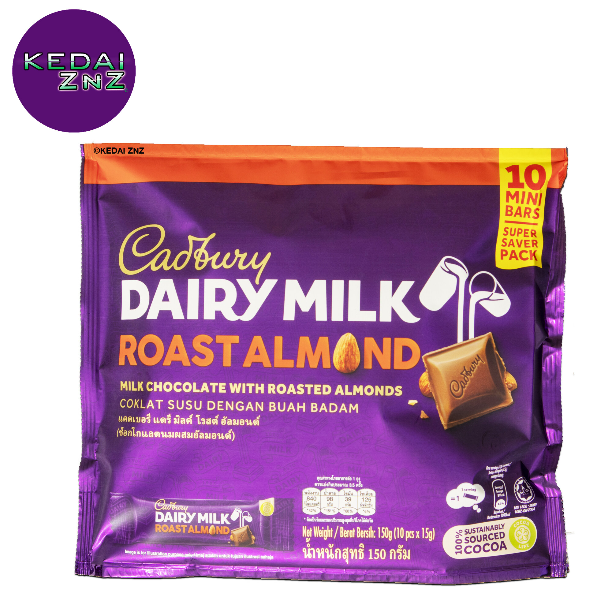 Chocolate Cadbury Dairy Milk ROAST ALMOND Chocolate Bar Bag 150g Coklat