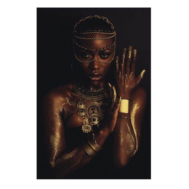 สดำและทอง Nude แอฟรกนผหญงเครองประดบผาใบวาดภาพโปสเตอรพมพงาน
