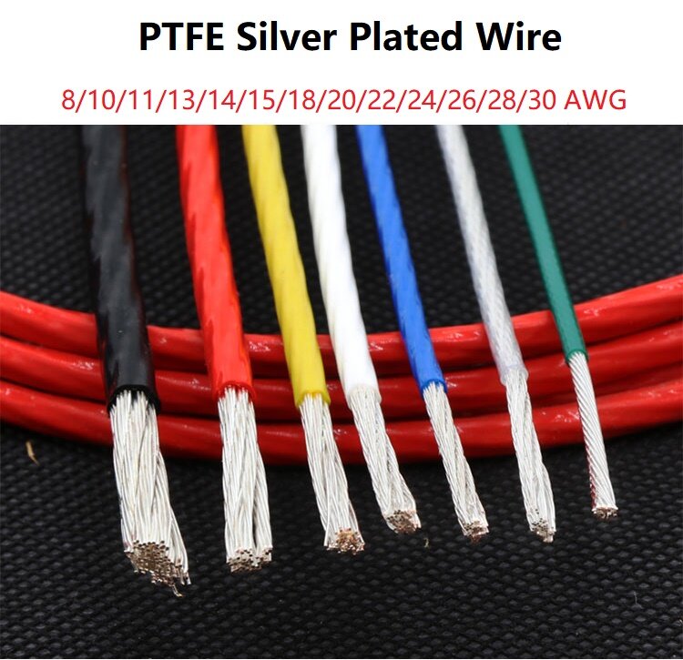 2M PTFE Silver Plated Wire 8 10 11 13 14 15 18 20 22 24 26 28 30 AWG