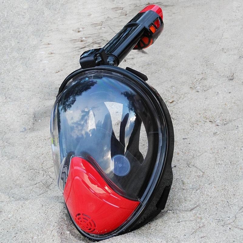Wajah Penuh Anti-Kabut dan Tahan Bocor Penyelaman Snorkel Masker dengan Area 180 Derajat Tampilan dan Kamera Aksi Mount-Merah