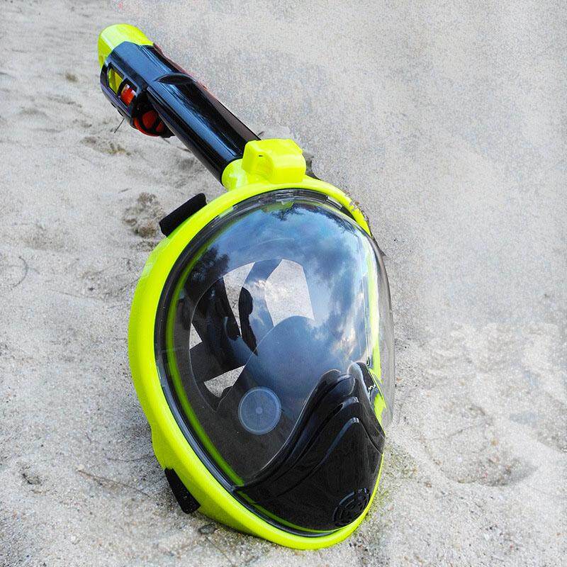 Wajah Penuh Anti-Kabut dan Tahan Bocor Snorkeling Selam Masker dengan Area 180 Derajat Tampilan dan Kamera Aksi Gunung- Kuning