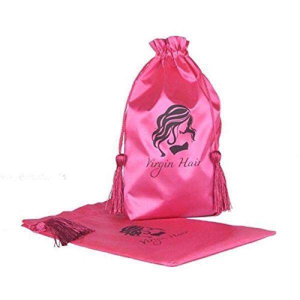 Jetdio Virgin Rambut Kemasan Tas dengan Drawstring, Kumpulan Ekstensi Rambut Satin Tas dengan Rumbai, 5 Pack, merah Muda-Internasional