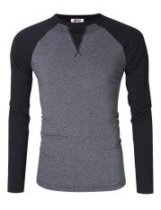 Qimiao Mrwonder Pria Jersey Kasual Potongan Pas Badan Raglan Bisbol Lengan Panjang TEE SHIRT