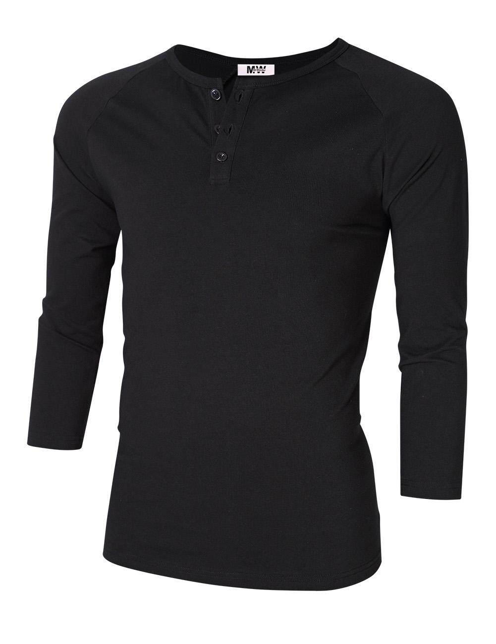 Keberuntungan-G Mrwonder Pria Kasual Ramping Sesuai Raglan Bisbol Kemeja 3/4 Lengan Henley Kaus-Internasional