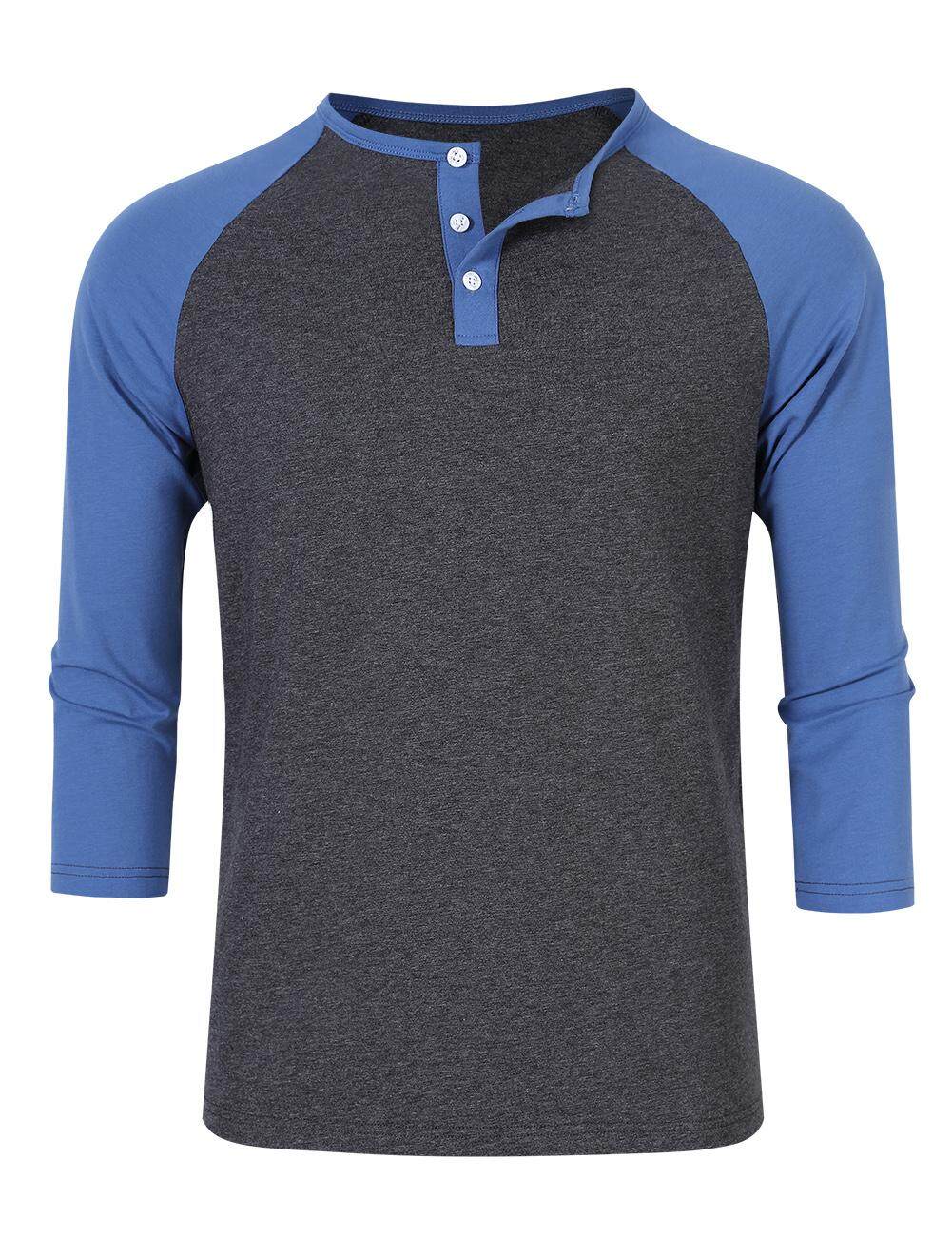 Qimiao Young Horse Men's 3/4 Sleeve Slim Cotton Henley T-Shirts - intl
