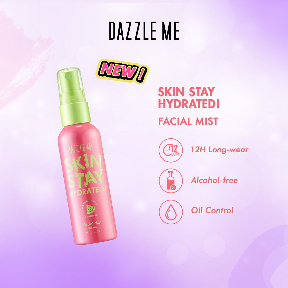 Ready Stock DAZZLE ME Skin Stay Hydrated Facial Mist Rehydrating