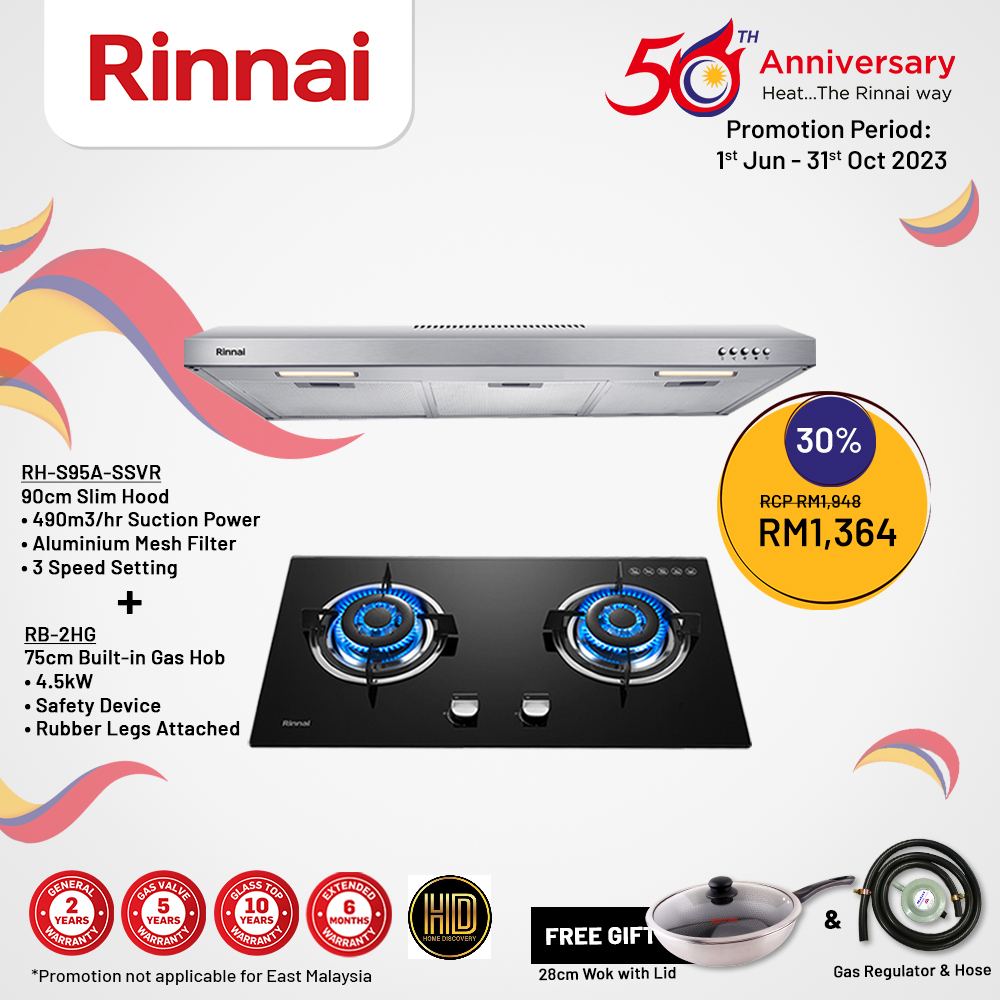 Rinnai RH S95A SSVR Chimney Hood With RB 2HG Built In Gas Hob Lazada