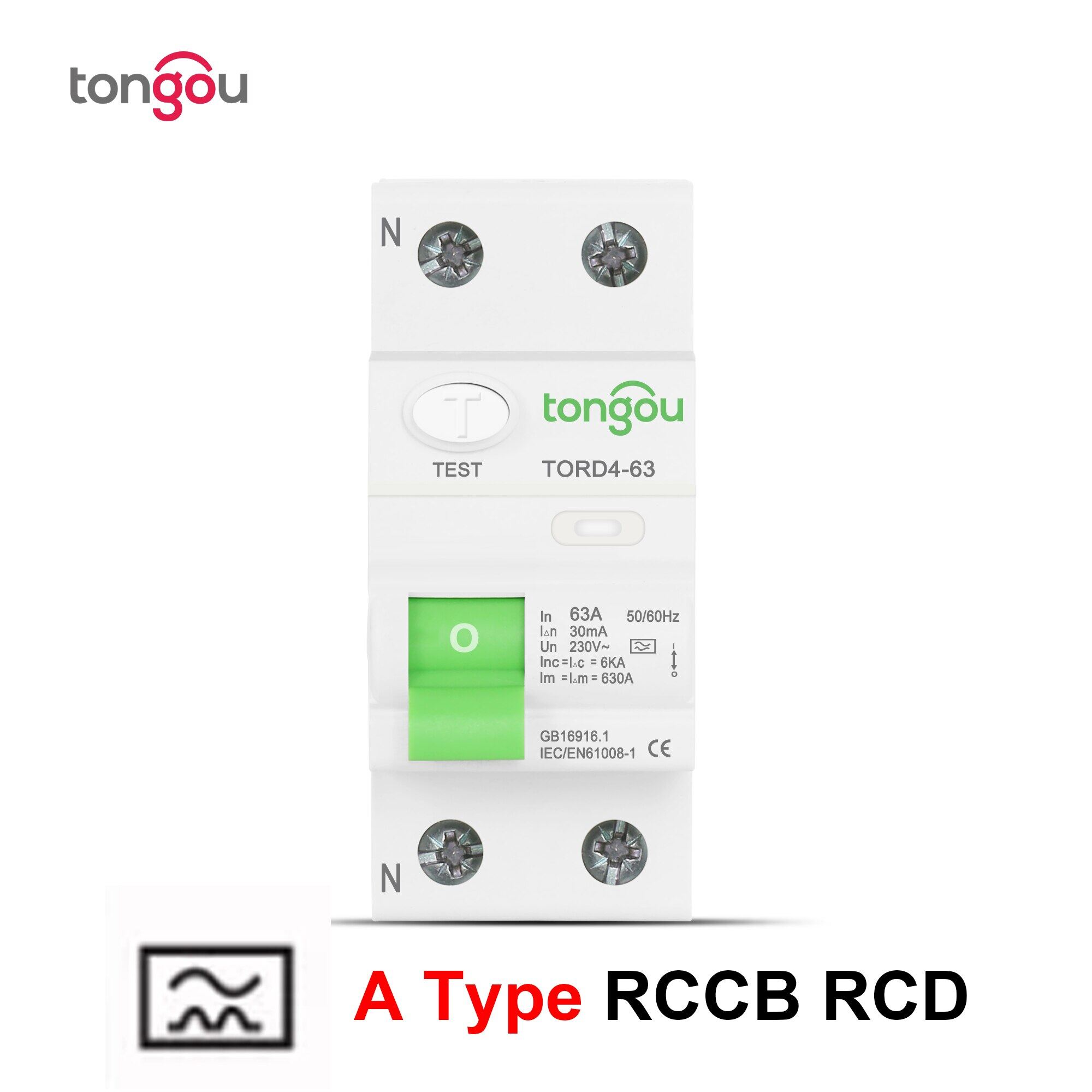 2P 63A Type A RCCB RCD 6KA Electromagnetic Type Residual Current