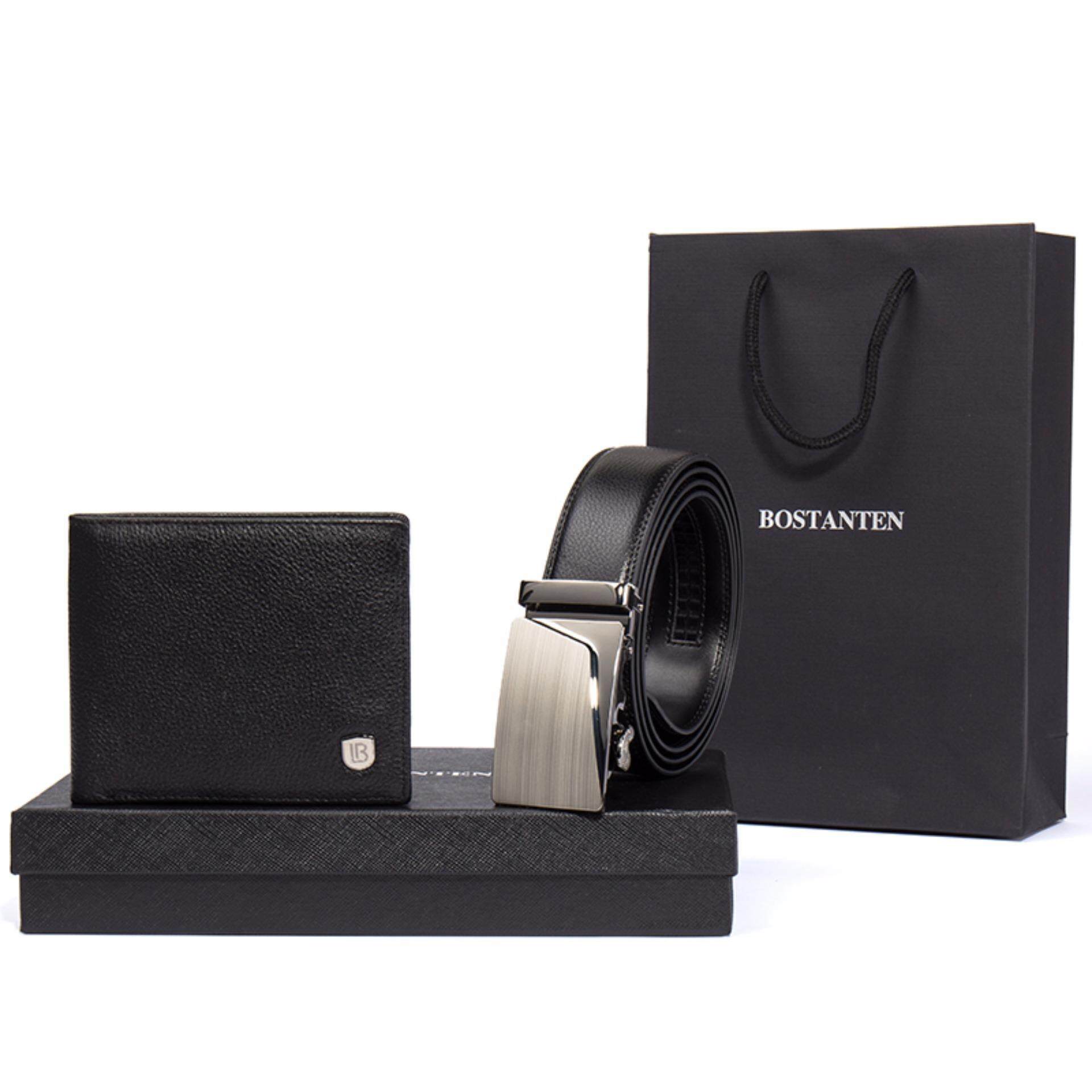 Bostanten Men's Genuine Leather Belts And Genuine Cowhide Leather Bifold Wallet Gift Box Black Bostanten Men's Genuine Leather Belts And Genuine Cowhide Leather Bifold Wallet Gift Box Black