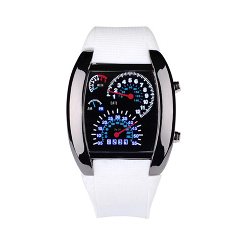 BUYINCOINS RPM Turbo Flash White-Blue LED Light Car Meter Watch Mens Wristwatch Malaysia