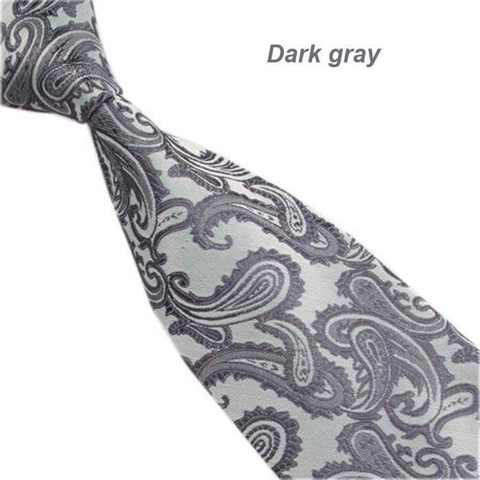คลาสสิก Paisley JACQUARD ผ้าเนคไทผ้าไหมผู้ชายเนคไทสีเทาเข้ม - INTL