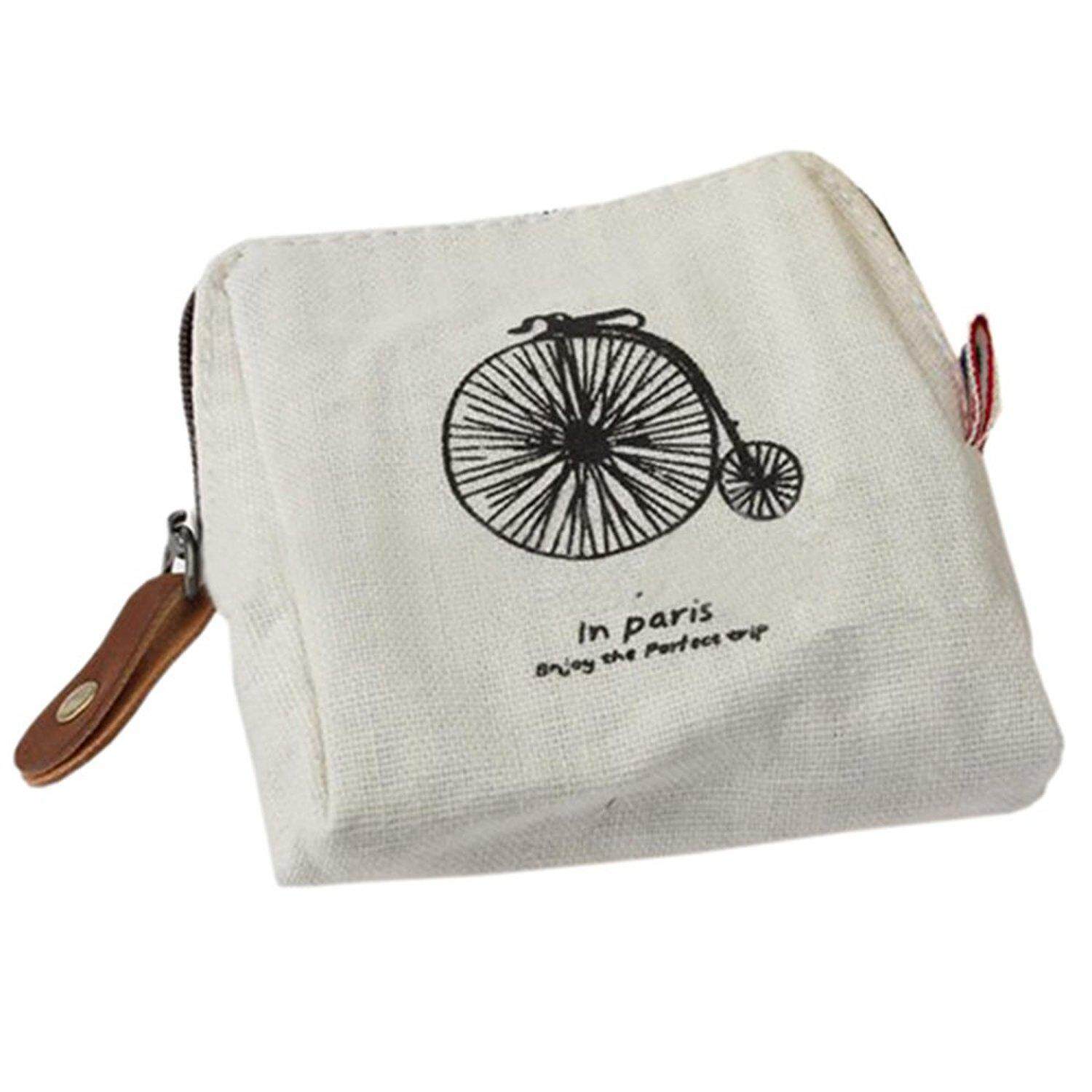 Klasik Kanvas Lawas Dompet Tas Dompet Uang Logam Kantong Gantungan Beige-Intl