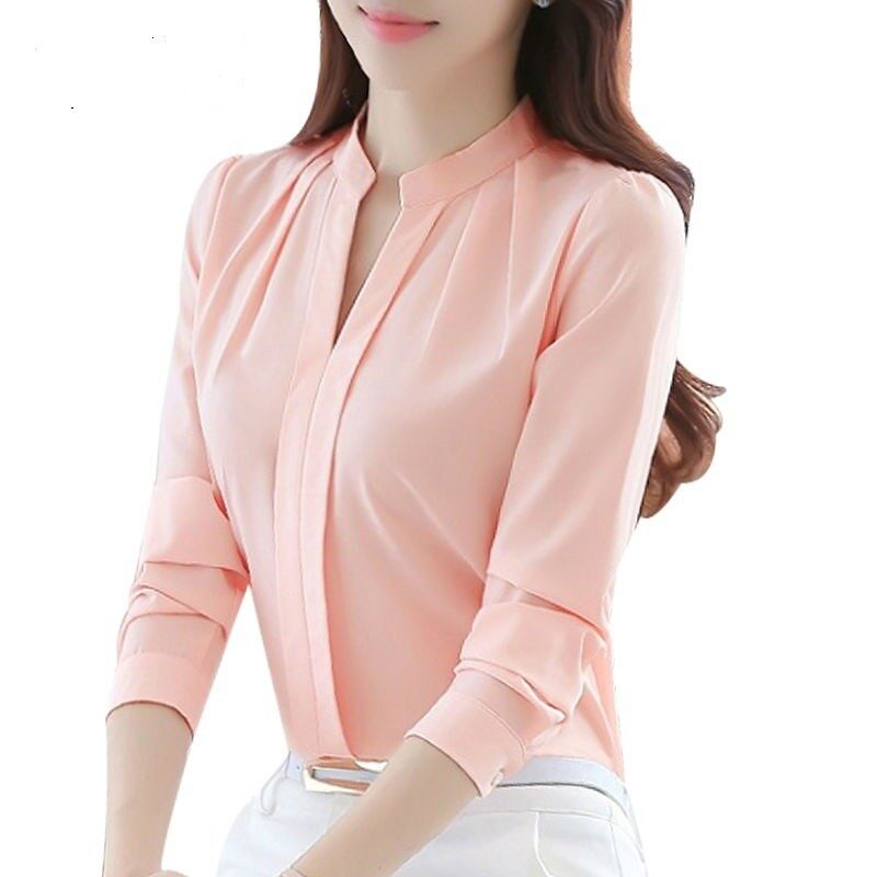 Fashion Women Tops Long Sleeve Casual Chiffon Blouse Female V-Neck Clothes Fashion Women Tops Long Sleeve Casual Chiffon Blouse Female V-Neck Clothes