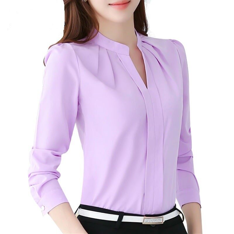 Fashion Women Tops Long Sleeve Casual Chiffon Blouse Female V-Neck Clothes Fashion Women Tops Long Sleeve Casual Chiffon Blouse Female V-Neck Clothes