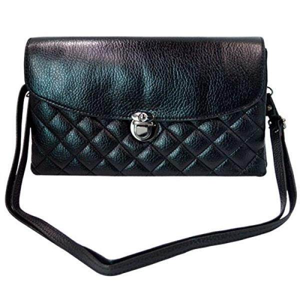 Felice Wanita Kotak-kotak Wristlet Clutch Tas Tangan Kulit PU Selempang Bahu Tas Hitam-Internasional