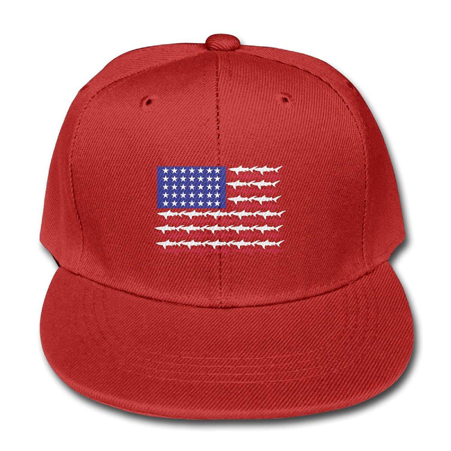 HDRAY Kids American Sharks Flag Unisex Plain Snapback Hip-Hop Hat Adjustable One Size - intl