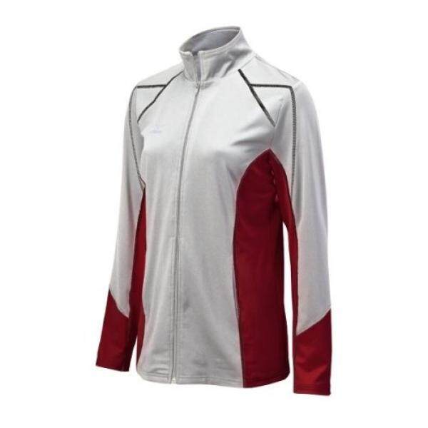 Mizuno Wanita Penuh Risleting G3 Jaket, Putih/Kardinal,-Internasional