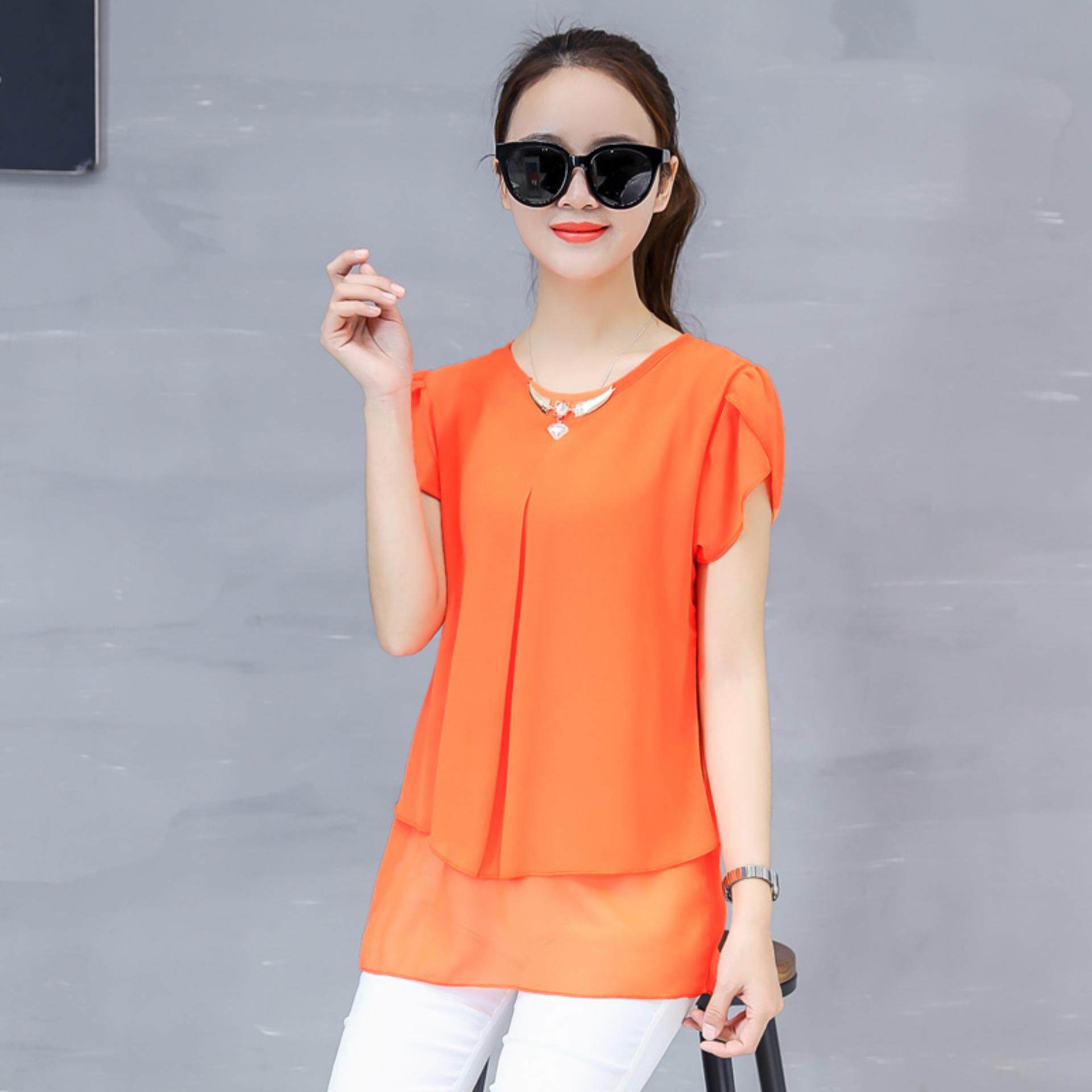 Moon Sunday Women's Plain O-Neck Short Sleeve Casual Fashion & Bohemia Summer Chiffon T-shirt Top & Blouse T Shirt Women Shirt for Holiday & Beach Free Shipping China Spring Festival Lucky