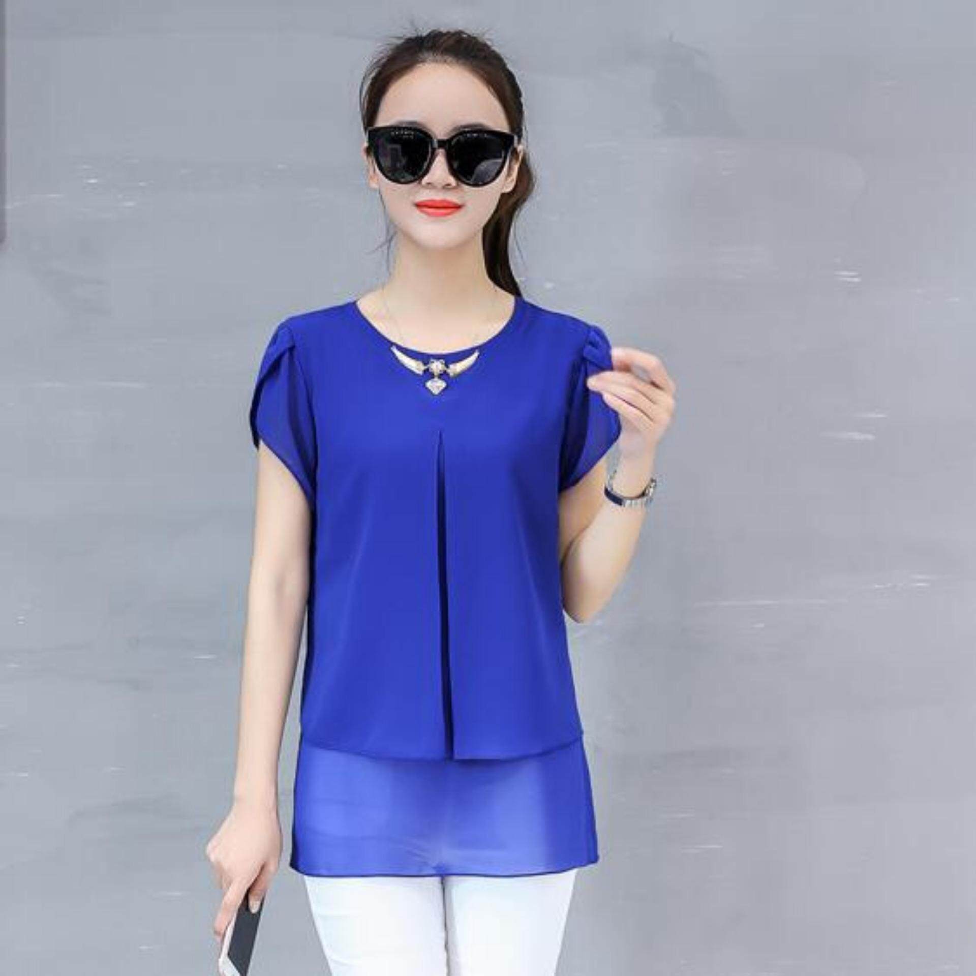 Moon Sunday Women's Plain O-Neck Short Sleeve Casual Fashion & Bohemia Summer Chiffon T-shirt Top & Blouse T Shirt Women Shirt for Holiday & Beach Free Shipping China Spring Festival Lucky