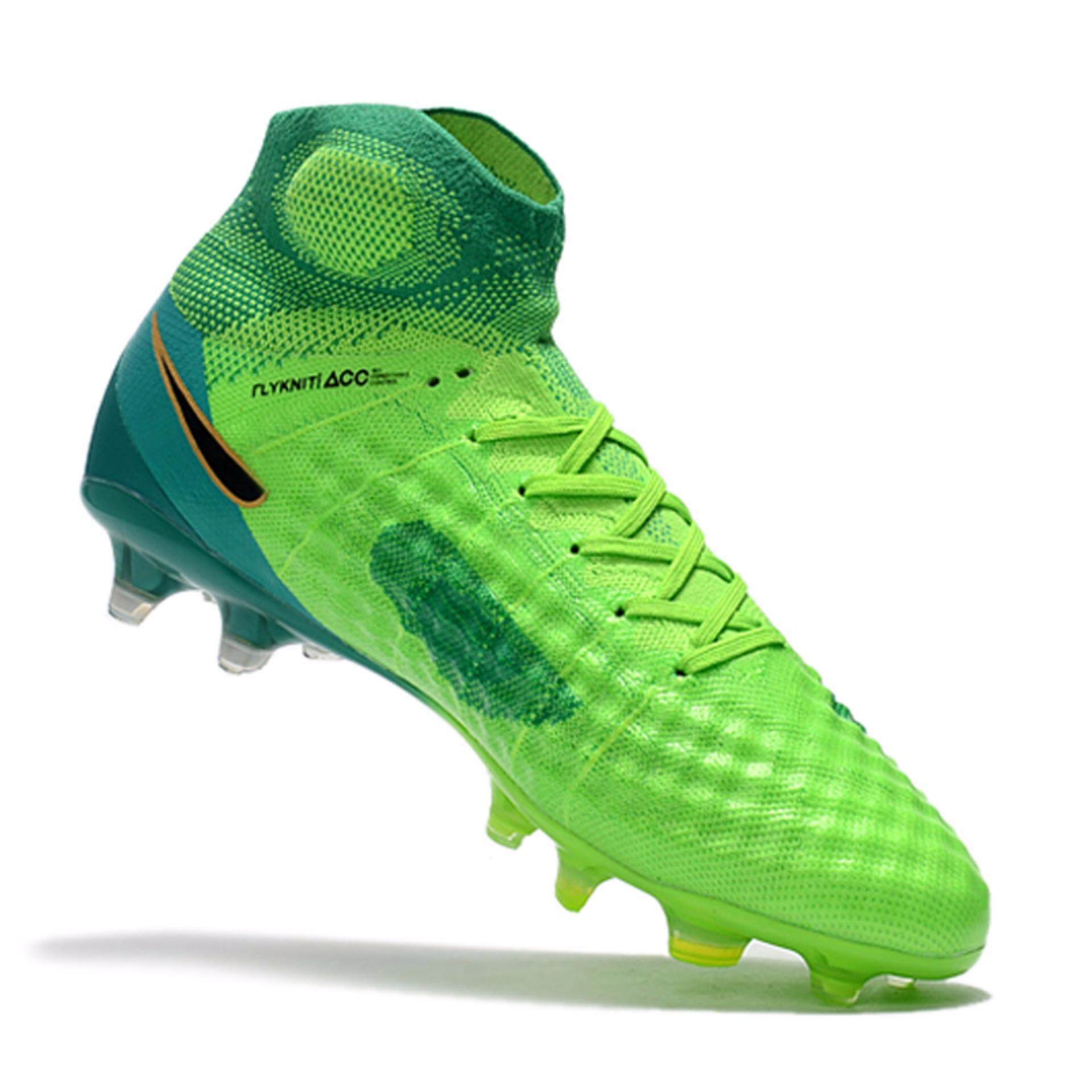 New Adults Pria Outdoor Sepak Bola Cleat Sepatu Pria 3D Menenun Tinggi Membantu FG Nail Football Sepatu Men ACC Tahan Air Sepatu Sepak Bola Pelatihan Olahraga Magista Obra II Sneakers Sepatu Hijau-Intl