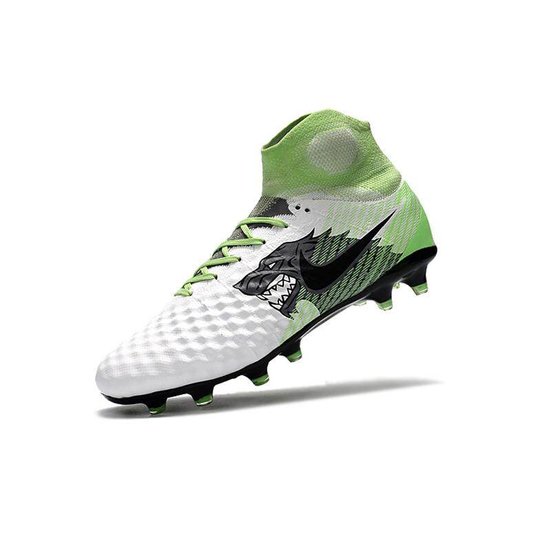 Baru FG Nail Football Boots Pria Tinggi Membantu 3D Tenun Fly Line Magista Obra X Wolf Grafik ACC Sepak Bola Sepatu Putih Hijau-Intl