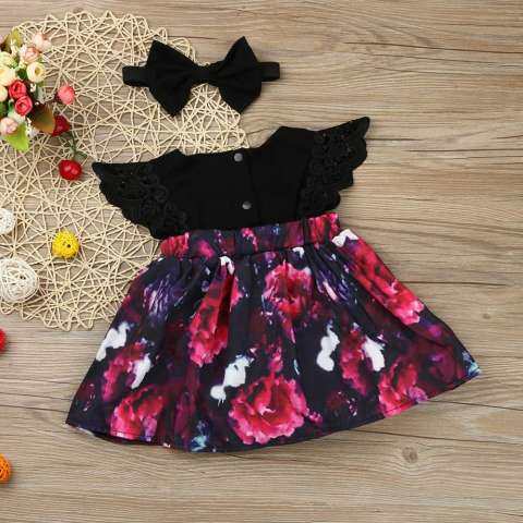 Newborn Infant Baby Girl Floral Romper Princess Dress+Headband Sister Outfit Set 5