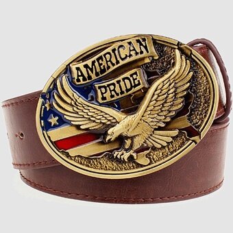 บุคลิกภาพผู้ชายเข็มขัดหนังเข็มขัดนกอินทรีย์ใหญ่หัวขาวลาย American Pride ชายหัวเข็มขัดหนังเข็มขัดโลหะ Flying Eagle เข็มขัดลำลองของขวัญชาย - INTL