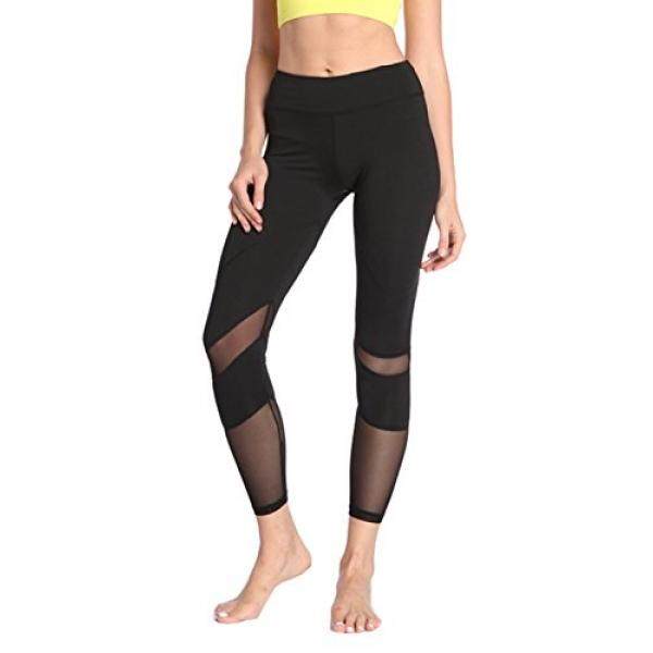 Persun Yoga Celana Tinggi Pinggang dengan Kantong Olahraga Capris Celana Kerja Legging untuk Wanita, Hitam,-Internasional