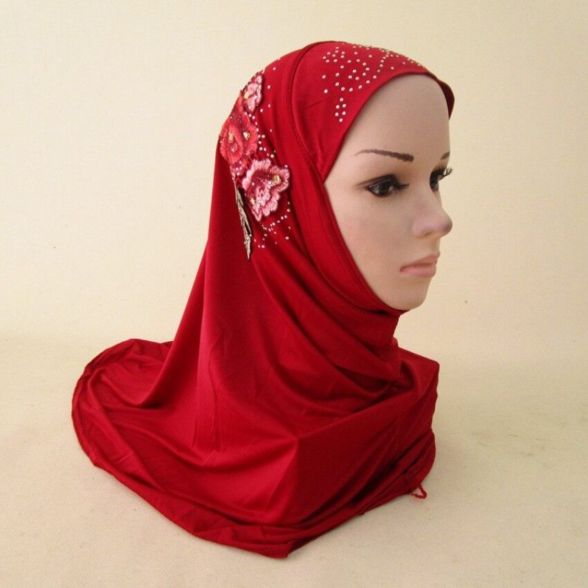 Nasional Wanita Jilbab Ditutupi dengan Es Benang Hijaband Malaysia Bordir Topi Merah Rui DEEP10786-Internasional