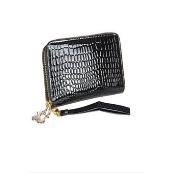 WEST BIKING? Lady's Fashion Large Capacity Crocodile Pattern With Belt Long Double Zipper Wallet(Black) - intl