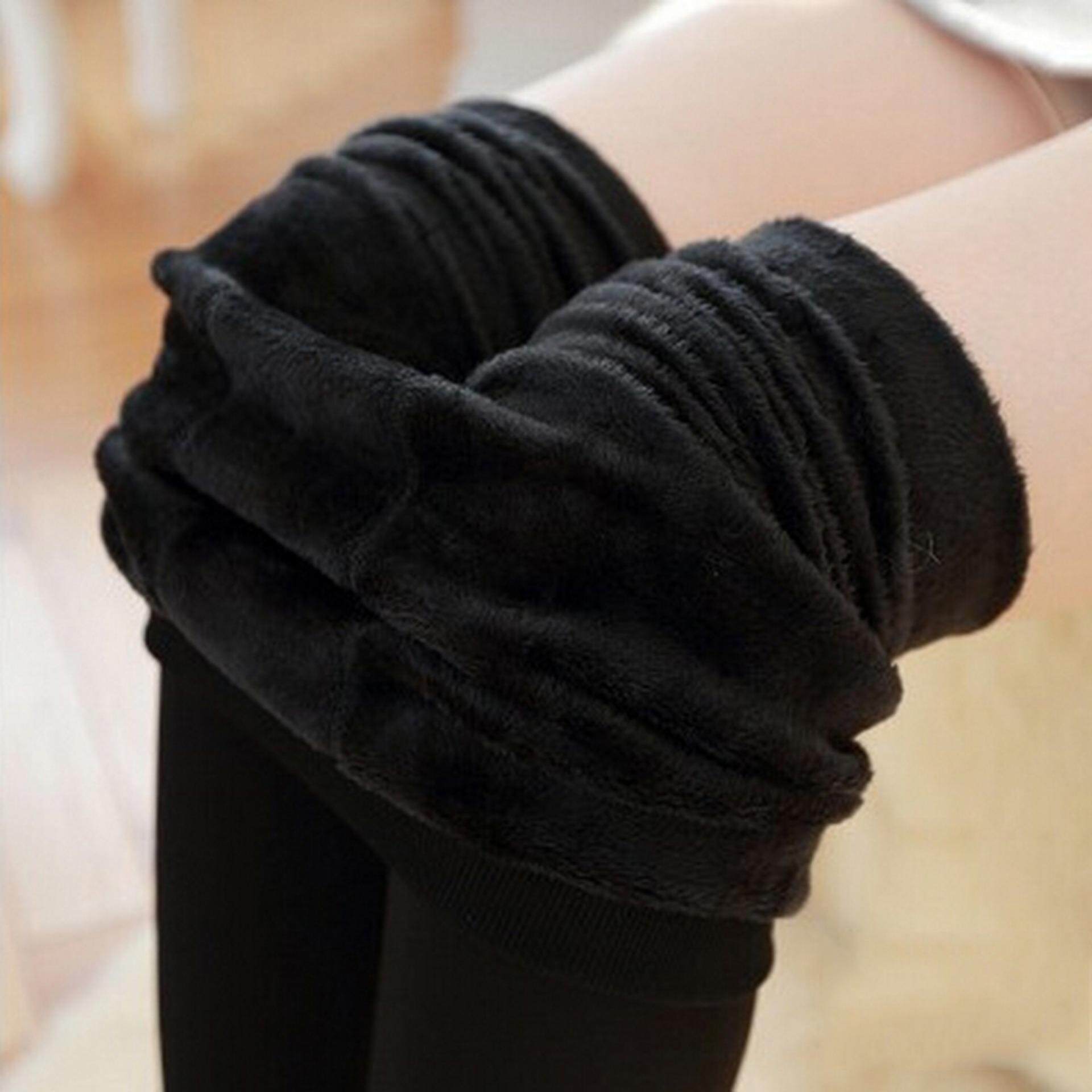 Women Thermal Thick Warm Fleece lined Fur Winter Tight Pencil Leggings Pants Black