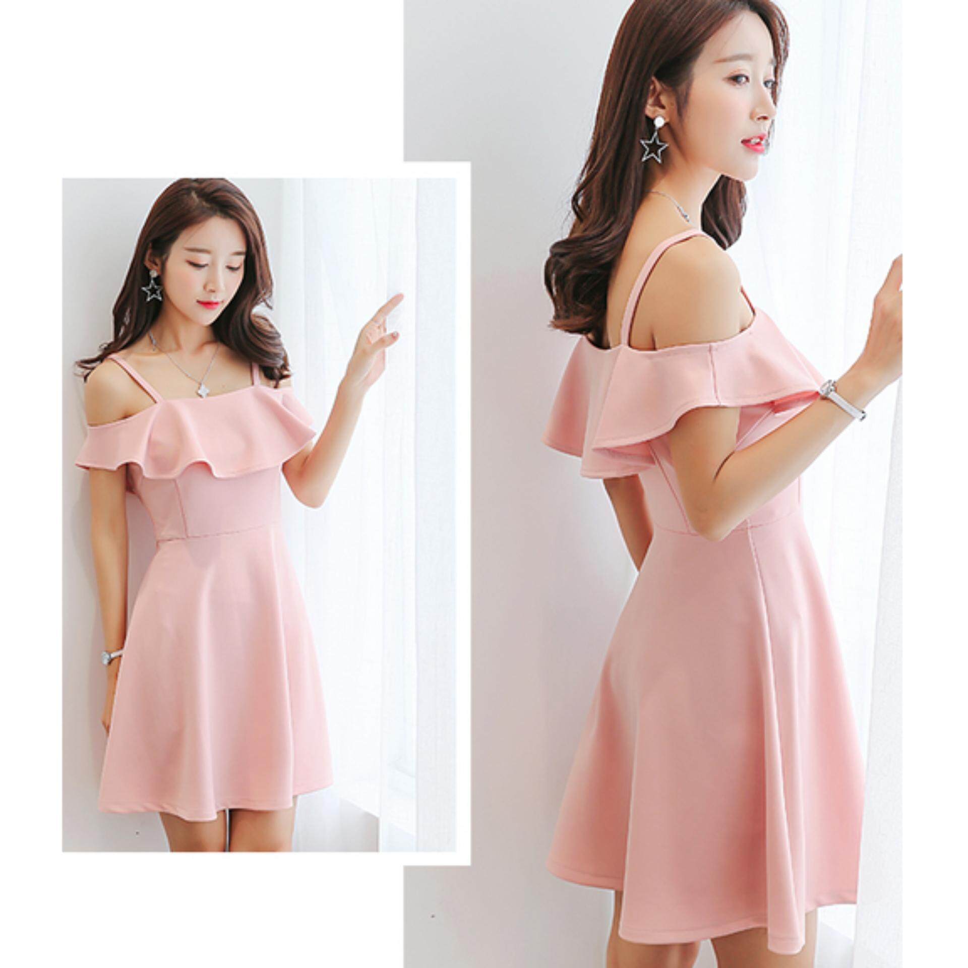 Women's Cut Out Cold Shoulder Trumpet Sleeve Spaghetti Straps Short Mini Dress - intl Women's Cut Out Cold Shoulder Trumpet Sleeve Spaghetti Straps Short Mini Dress - intl