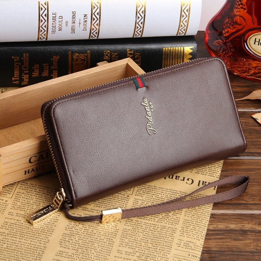 Zip Dompet Kulit Pria Panjang Dompet (Banner Brown)-Intl