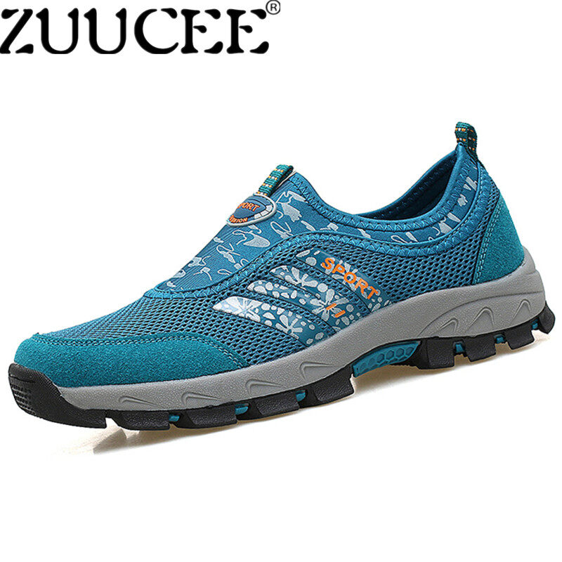 Zuucee Pria Kasual Luar Ruangan Daki Gunung Sepatu Pria Ukuran Besar Sepatu Jaring Bernapas Kain Sepatu Menginjakkan Kaki Sepatu (Moonlight) -Internasional