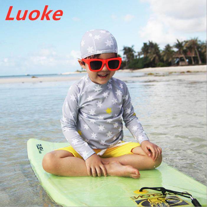 Luoke ชุดว่ายน้ำสำหรับ Kdis ฉบับภาษาเกาหลีของเด็กและชุดว่ายน้ำเด็กแยกเสื้อกันแดดแขนยาวแห้งตัดชุดว่ายน้ำ BOYSS-yzj-152-hys7102