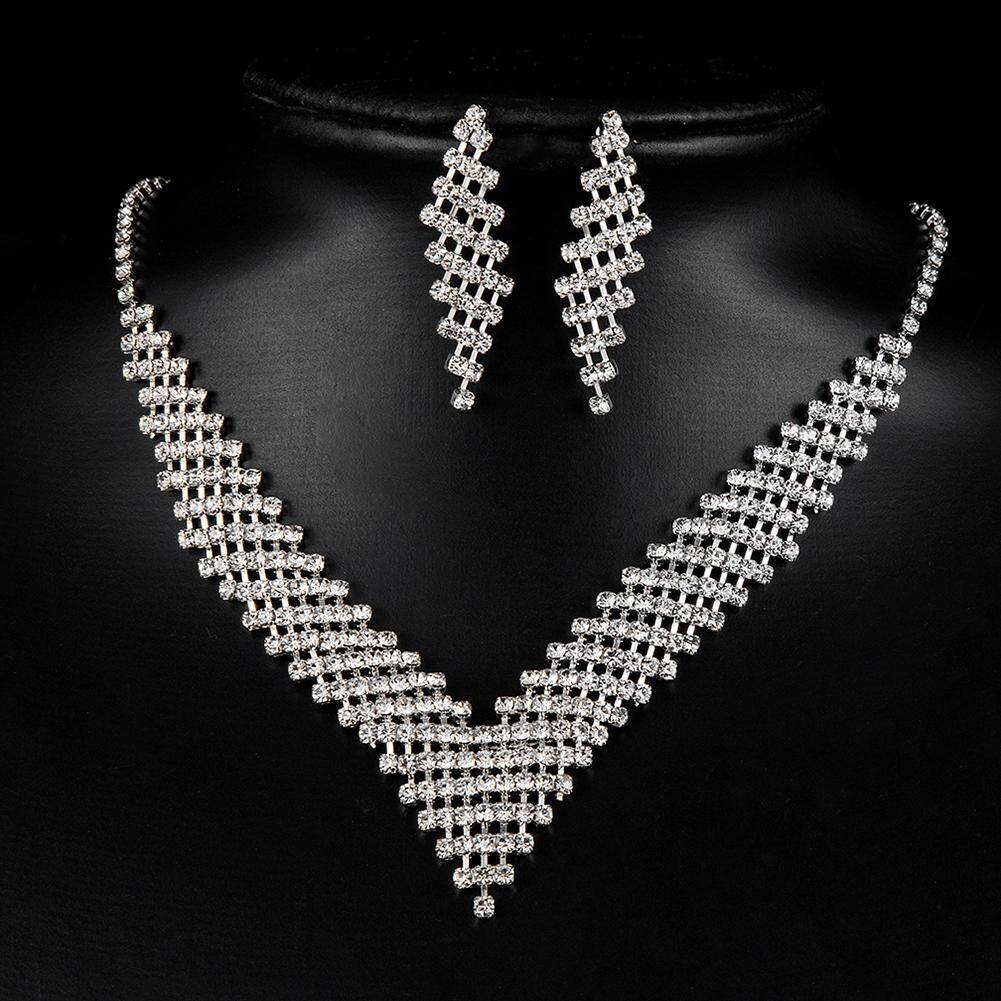 2pcs/set Women Earrings + Necklace Jewelry Set Delicate Necklace Earring Set Crystal Diamond Bridal Accessories 2pcs/set Women Earrings + Necklace Jewelry Set Delicate Necklace Earring Set Crystal Diamond Bridal Accessories