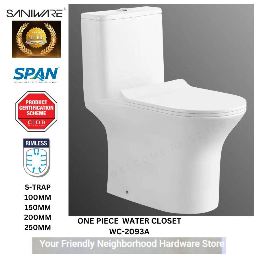 WC2093A SANIWARE RIMLESS Washdown One Piece Water Closet S Trap