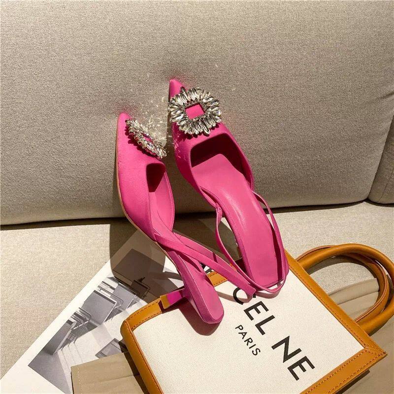 2022 New Women S Shoes Pointed Toe Shallow Nude Pink Diamond Shoes Low