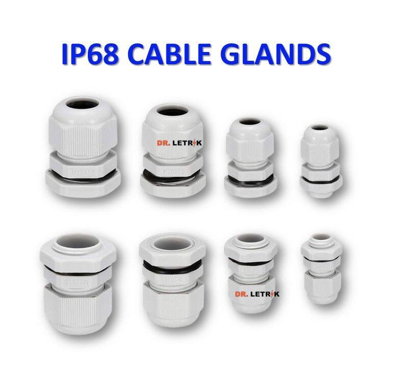 IP68 Nylon Plastic Waterproof Adjustable Cable Gland Joints White Cord