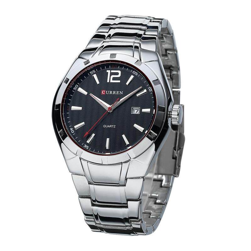 360DSC Curren 8103 Mens 3ATM Waterproof Quartz Stainless Steel Band Date Function Wrist Watch - Silver + Black Malaysia