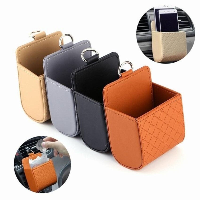 4 Pcs Car Seat Back Tas Penyimpanan Kulit Warna Solid Rapi Casehanging Tas untuk Telepon Seluler Kacamata Kartu Makanan-Intl