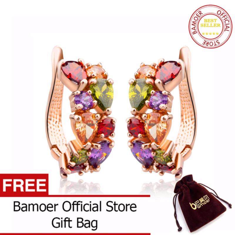 Bamoer Mạ Giá Rẻ Shpping Mạ Vàng Thật 18K Vàng Độc Đáo Bông Hoa Tai Nhiều Màu Đính Đá Zircon AAA Mạ Niken, cadimi Giá Rẻ Trang Sức JIE020