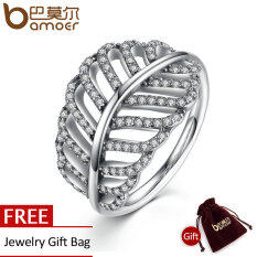 Bamoer Classic Lapis Perak Populer Daun Jari Cincin AAA Zirconia Grosir Cincin Murah Wanita Perhiasan Fashion PA7217