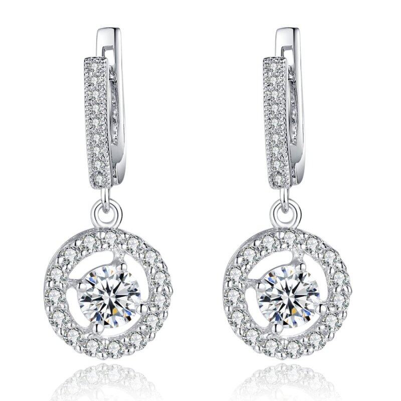 Bamoer Mạ Giá Rẻ Shpping Cao Cấp Mạ Vàng Trắng Lớn Quá Khổ Tai Giọt Cho Nữ Thanh Lịch Với CZ Diamond 0.6 Cm Khóa cho Xuyên Thủng Tai YIE077