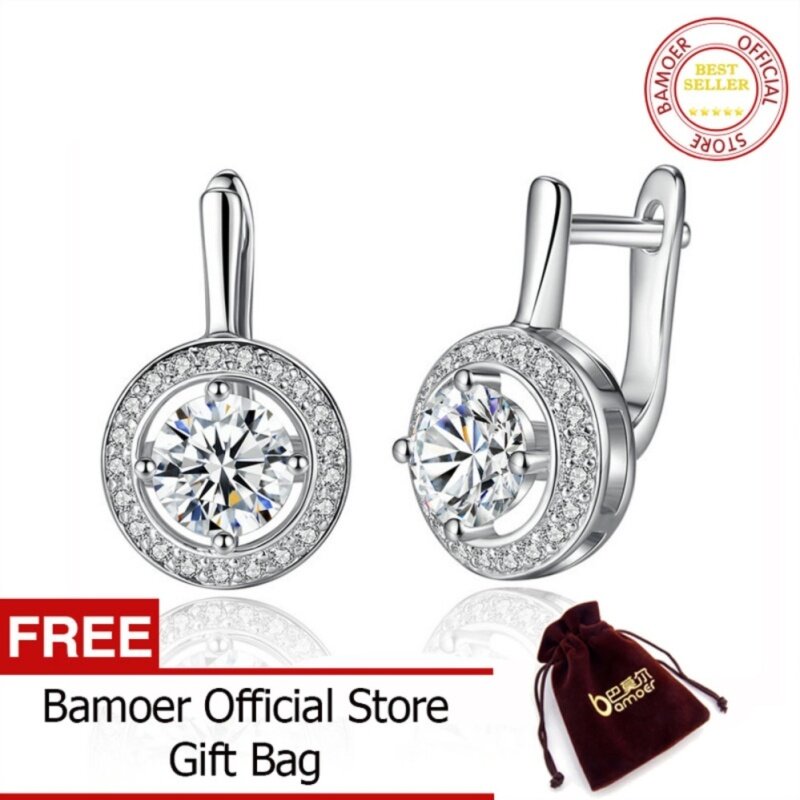 Bamoer Miễn Phí Shpping Hàng Mới Về Màu Bạc Hình Tròn Tràn Đầy Tình Yêu Bông Tai Lủng Lẳng Cho Phụ Nữ Trang Sức Thời Trang YIE106