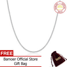 Bamoer Gratis Shpping Nyata 925 Perak Berkilau Kalung Adjustable Gesper Lobster Rantai Rantai Sederhana Kalung Mode Perhiasan SCA008-45