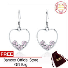 Bamoer Romantis 925 Sterling Perak Mawar Cinta Di Hati Bentuk Jatuh Anting-Anting untuk Wanita Asli Perak Perhiasan Bijoux SCE173