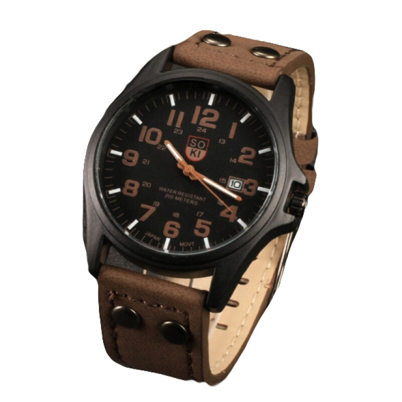 Brief Pointer Display Men Date Strap Quartz Sport Watch (Brown) Malaysia
