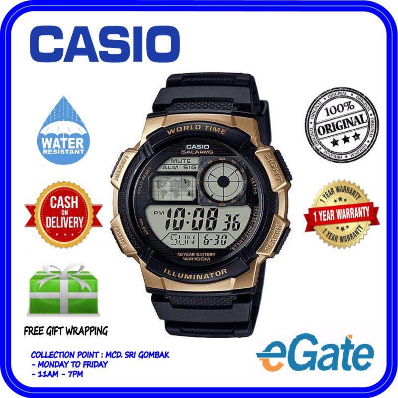 Casio AE-1000W-1A3V Mens Digital Black/Gold Resin Strap Watch Original Malaysia